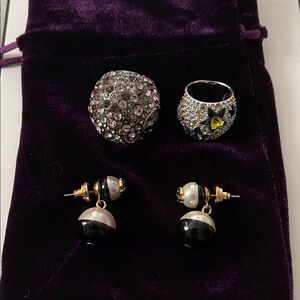 Swarovski Rings and Tory Burch Black Faux Pearl Drop Earrings Set